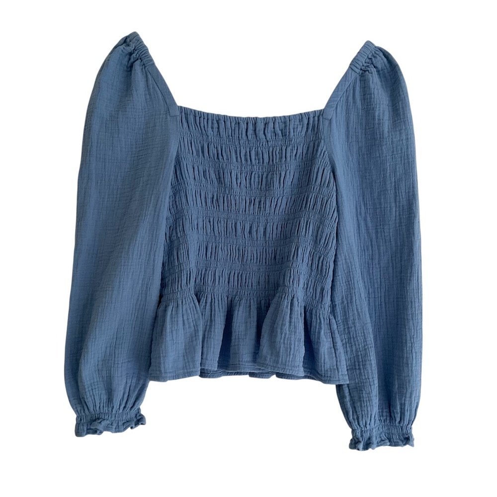 100% Cotton J. Crew Blue Smocked Blouse